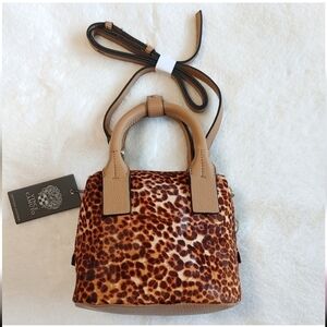 Vince Camuto Small Haircalf Leather Satchel in Natural Leopard